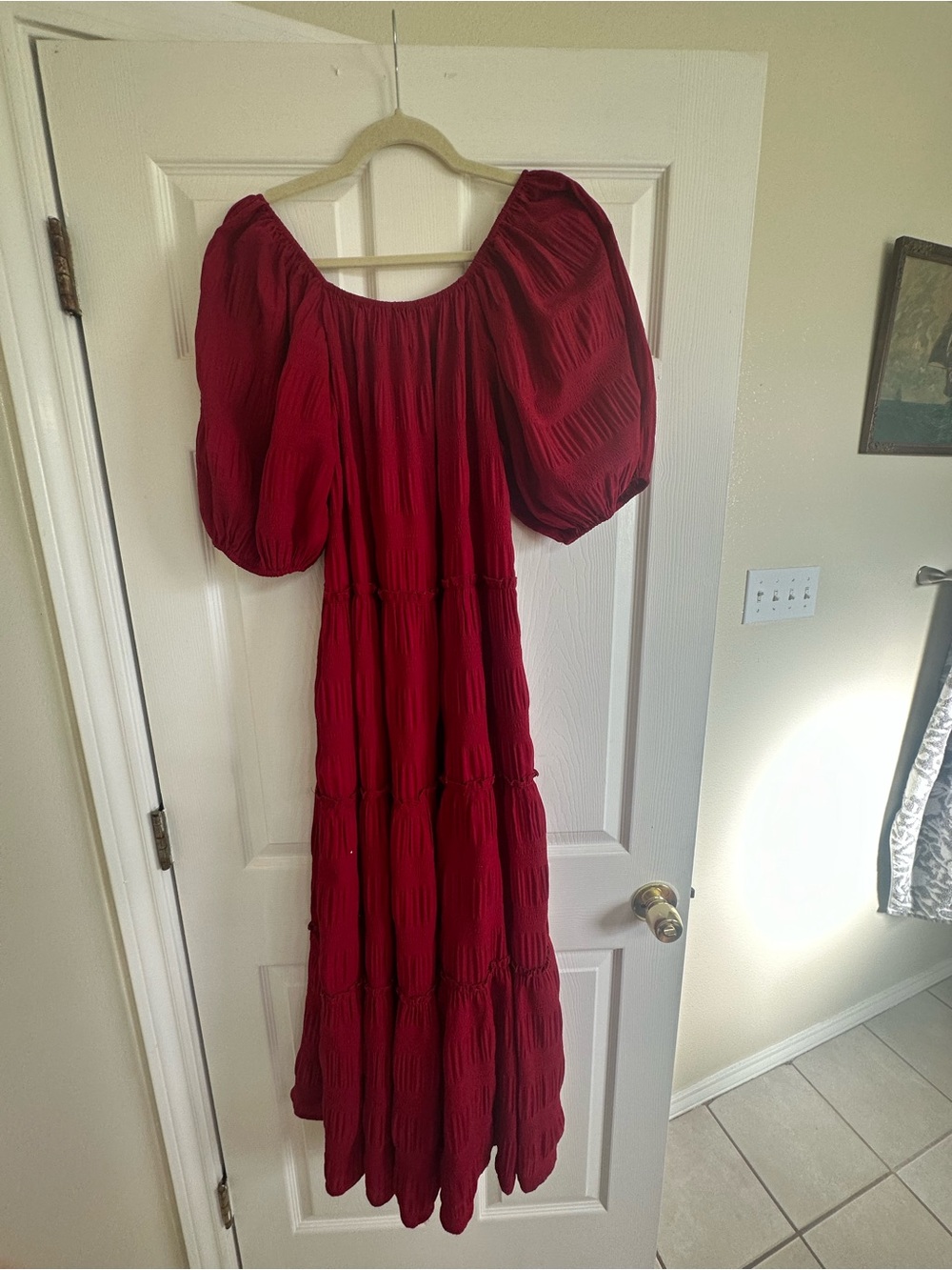 Zoco Daymaker Crimson Red Tiered Maxi Dress with Puff Sleeves - Picture 7 of 8